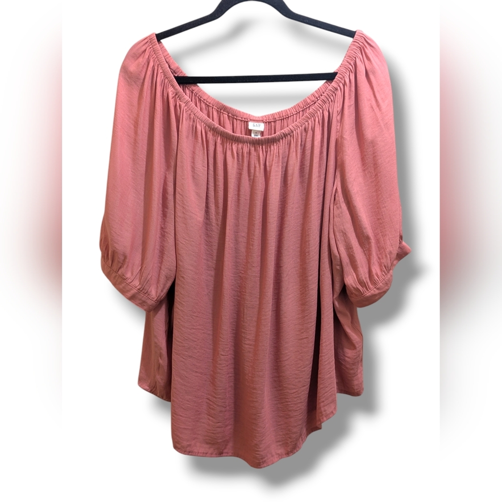 GAP Women's Dusty Pink Drapey Off-Shoulder Elbow Sleeves Peasant Blouse Top- XL - Picture 7 of 15